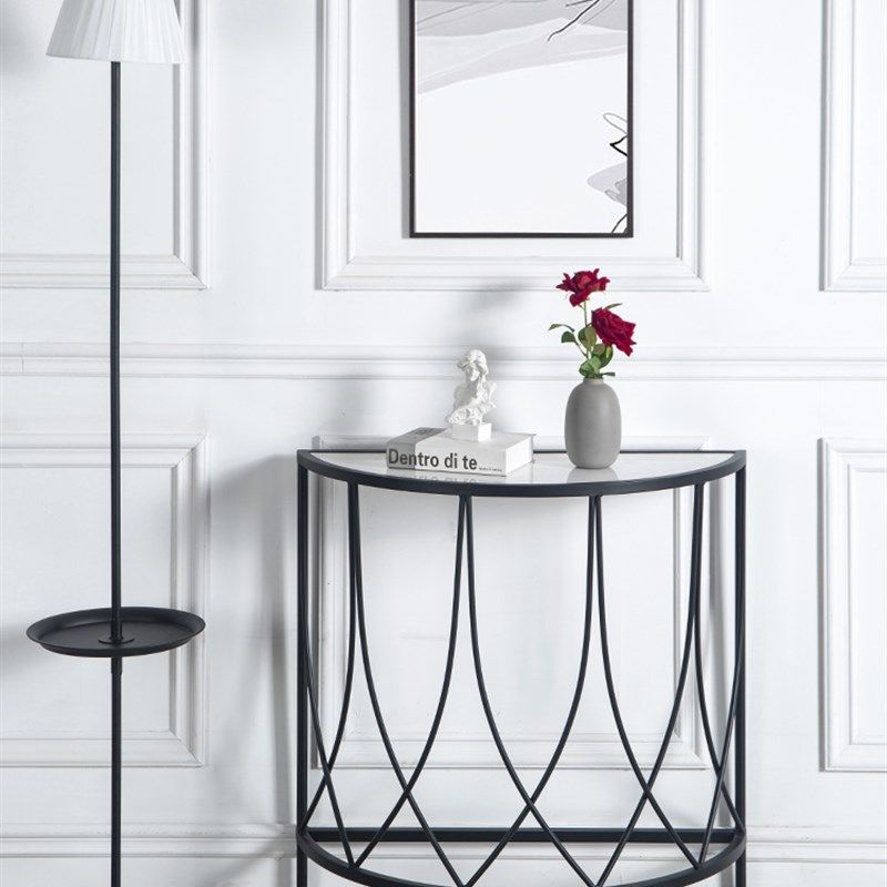 北欧半圆玄关桌现代简约玄关台铁艺条案入户玄关靠墙窄桌子端景台