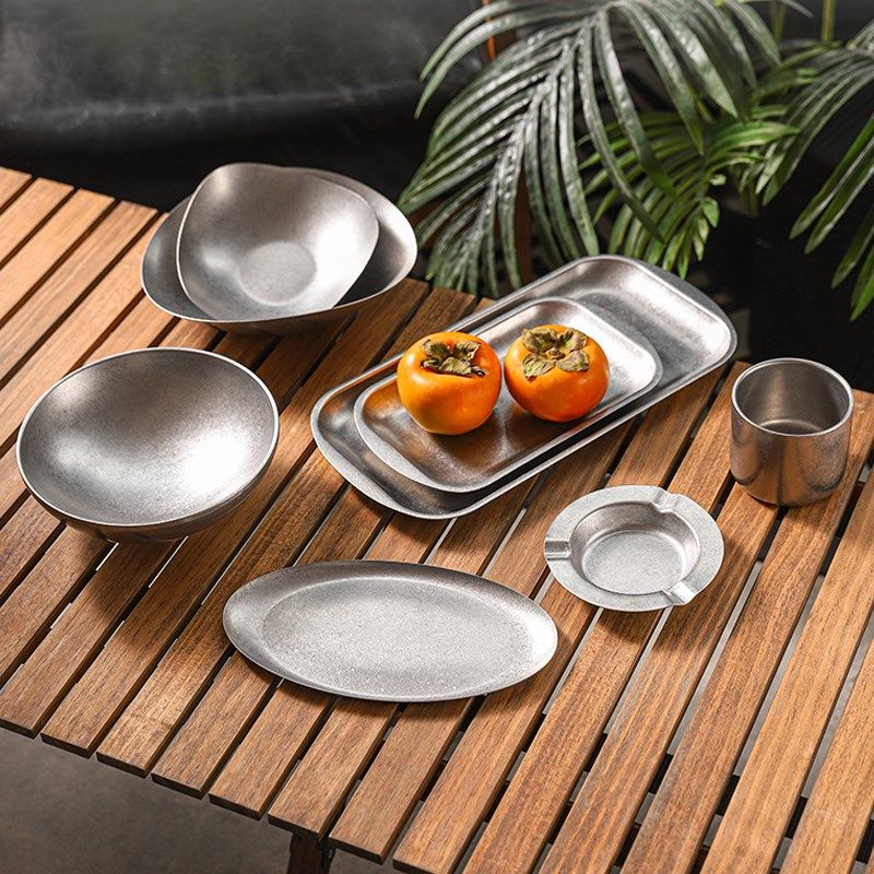轻奢复古风碗碟套装家用户外碗盘创意不锈钢餐具美式西餐牛排盘子,餐饮具,酒店餐具,淘宝优惠券,粉丝福利购,淘宝优惠卷