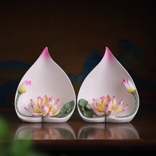 陶瓷莲花摆件一路连升中式客厅室内玄关佛前装饰工艺品博古架书桌