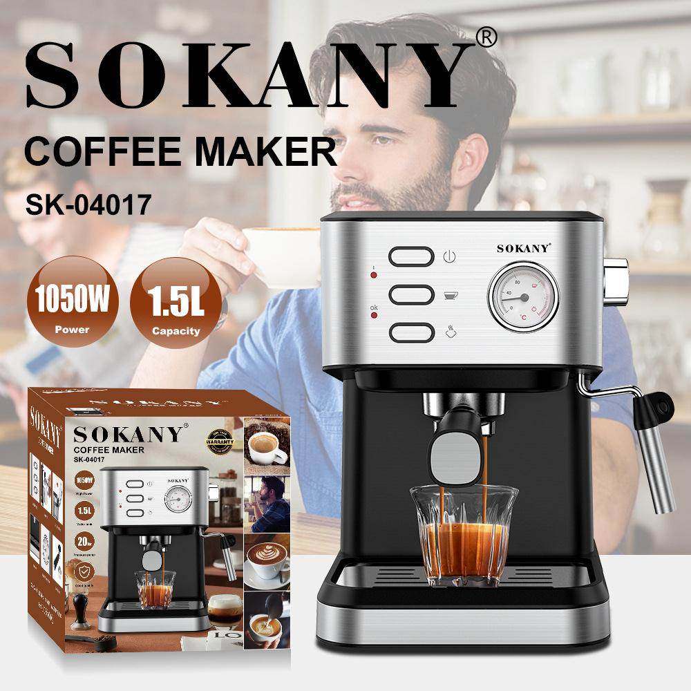 SOKANY04017咖啡机家用小型半自动高压蒸汽式打奶泡一体coffee