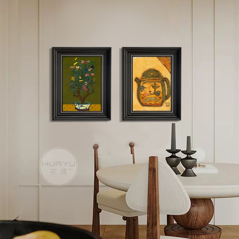葫芦花瓶法式中古风客厅装饰画花鸟复古餐厅挂画卧室床头花卉壁画图片