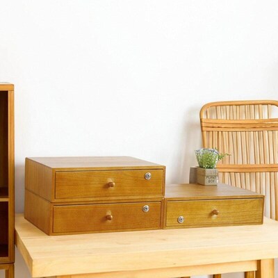 实木带锁桌面收纳盒抽屉式办公a4文件储物盒打印机电脑增高置物架