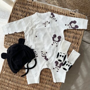 为了许多汉堡包新生婴儿男女宝宝纯棉系带连身衣长爬套装家居服