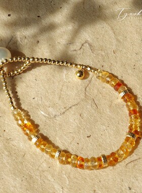 TYUSHA天然原矿无处理原始古董切渐变冰透黄水晶盘珠手炼招财转运