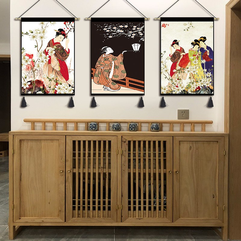 日式和风挂画布艺寿司客厅背景墙装饰画玄关走廊挂布卧室床头壁画图片