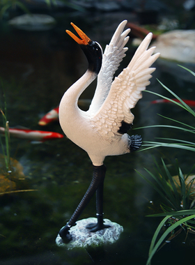 庭院假山喷泉流水景观饰品户外院子花园草坪鱼池造景装饰仙鹤摆件