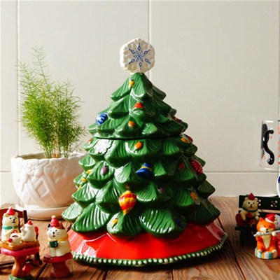 树下盒 手绘陶瓷圣诞树收纳罐松树造型圣诞装饰礼品