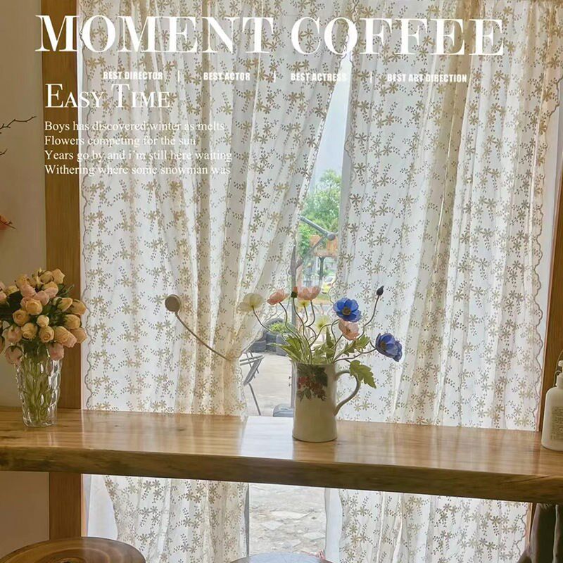 现代简约成品窗帘纱帘飘窗帘免打孔轨道挂钩家用窗纱定制蕾丝半帘