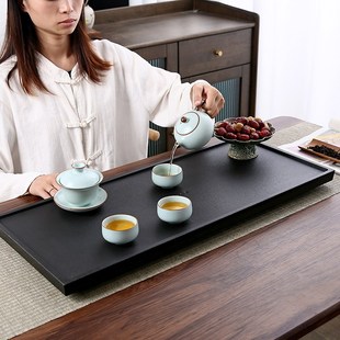 简约茶几托盘干泡台单独长方形茶具茶托 乌金瓷石茶盘家用2023新款
