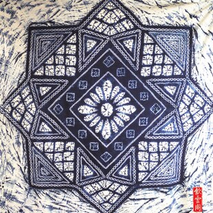 云南扎染植物手工蓝染精品老花纯棉民族风桌布墙面挂饰145cm正方