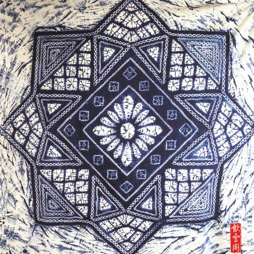 云南扎染植物手工蓝染精品老花纯棉民族风桌布墙面挂饰145cm正方