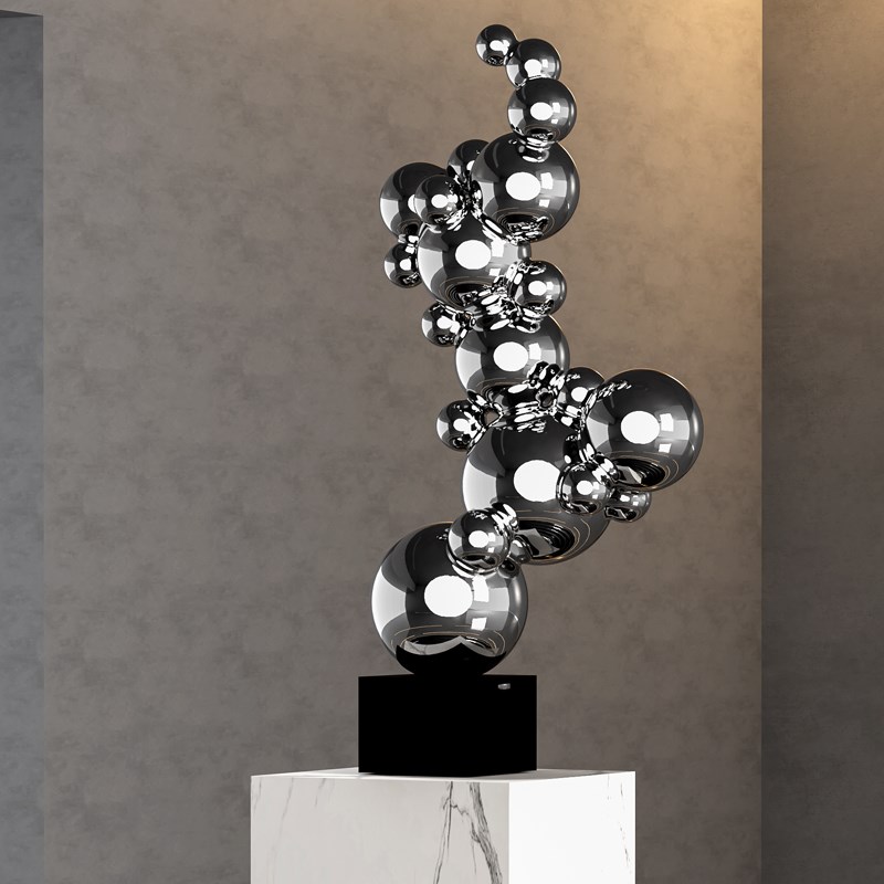 艺术几何金属球雕塑客厅落地摆件不锈钢楼梯角间艺术品门厅装饰品