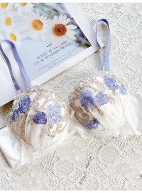 日系重工刺绣典雅奢华侧收聚拢可拆卸肩带女士钢圈薄杯文胸8085EF