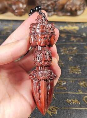 心74310厘米小叶紫檀木杵精雕实心降魔把件随身把玩实精雕挂件文