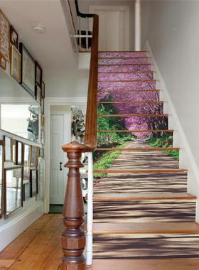 巨L003创跨境货源PVC贴纸3D自粘贴13片楼梯墙贴装客厅饰紫色花树