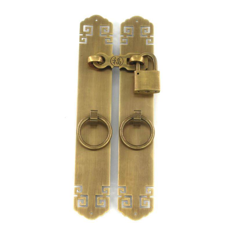 BK扣9扣K中式仿古铜门栓搭锁插销拉手全老式花格JHG-045门挂锁铜