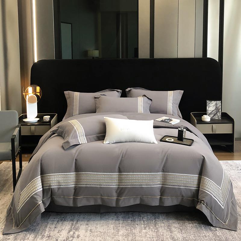 高端A类100床支长绒棉四件套五星级刺100支超酒加厚磨毛纯棉绣被