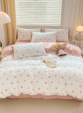 A类母婴17165三级水洗棉四件生套单被套棉麻笠款四件套学宿舍床件