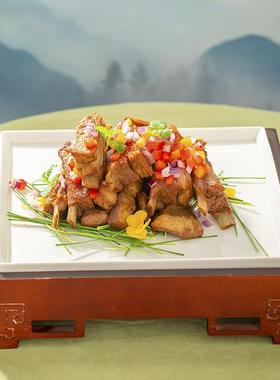 中式竹木底正座配白色陶瓷方形盘冷凉炒LOI菜子饭店组餐合酒店具