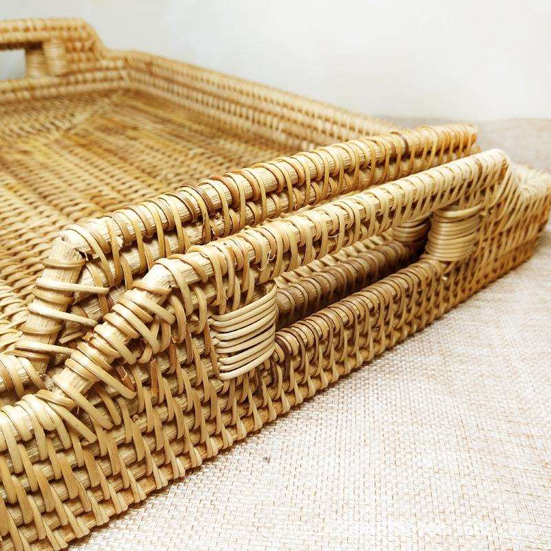 越室南藤编酒店DOJ餐茶托盘客厅水果盘圆果篮茶盘长方形藤编收纳