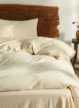 A类棉麻色织三层纱诧寂四件套花纯棉日42641系简约提亚麻风床上用