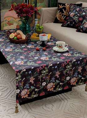 F77T7MTT美式客桌布几台布法古式复轻奢感防尘厅黑色电视柜茶盖布
