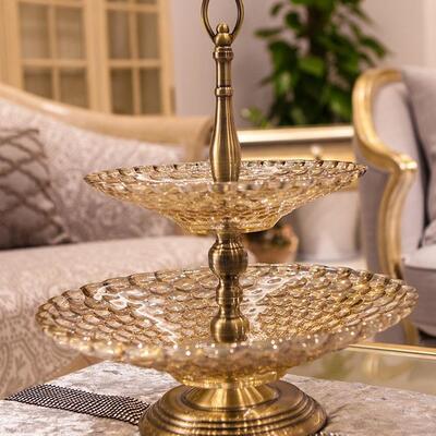 欧式玻璃双层果盘水果盘盘轻客奢干果家用厅茶摆几件奢VXL华果盆
