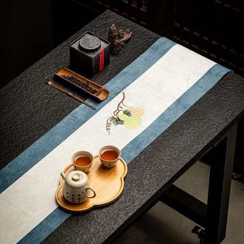 知度刺布绣麂绒双297色桌皮旗中布艺式茶巾茶韵茶席禅意茶几布桌