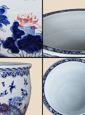 庭院花大景镇缸青花瓷鱼缸水缸锦鲤荷碗莲睡莲盆缸陶瓷大tb-67147