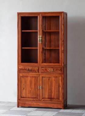 实木柜中式书F767JT66榆木仿带门置物架客书房落古地文件厅柜办公