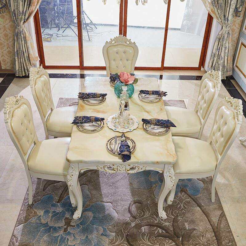 合欧式餐桌大椅简欧理石全实木餐厅家具茶几餐桌椅套组装饭桌子