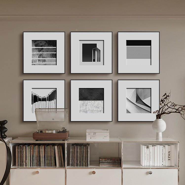 合2025新款挂画黑艺白极简抽象术客形厅现代B4sEOSF9正方组卧室床