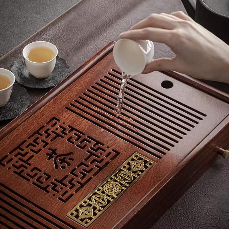 中式花梨实木茶盘家用储水排水两用简约办公喝茶干泡茶台茶海托盘