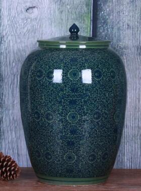 景德镇陶KLI瓷斤米0缸酒坛仿古青花陶瓷带盖米缸5-100装