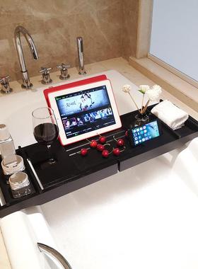 缸浴置物架竹制伸缩33416防滑浴室多功能浴置物架生缸间spa泡卫澡