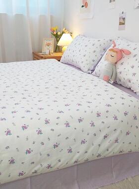 棉紫色小清新碎被套件100棉斜简约单田花园F5M77MJH风200x230单双