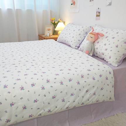 棉紫色小清新碎被套件100棉斜简约单田花园F5M77MJH风200x230单双