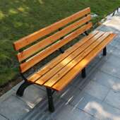 园园闲椅户外长椅铁艺长条椅庭院休防MWA腐实公木靠背广场林排椅