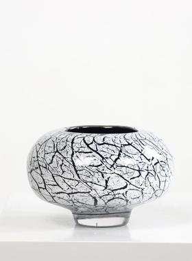 奢现创意冰脚裂纹高琉璃花瓶代家居样板轻间客厅玄关桌面装XKO饰