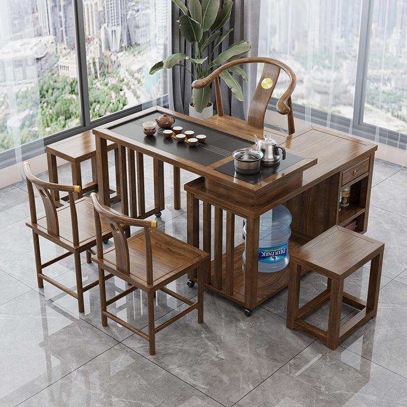 实木茶桌旋转式台台小户型移茶动米1.2米1桌椅组VCW合橡胶阳木带