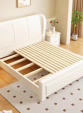 现代简白色VMJ全1实木床胡桃木床1奶.8米主卧简约双人床.约5米油