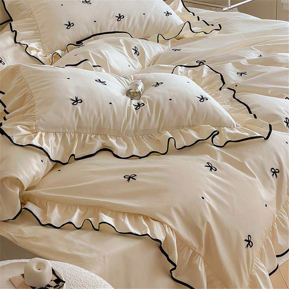 小全清新韩式棉绒长棉花边简约套蝴蝶结刺绣被四件套YSL床品,畜牧/养殖物资,特种养殖设备,淘宝优惠券,粉丝福利购,淘宝优惠卷