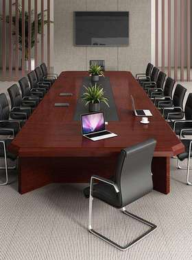 简烤约漆实木会议桌大型板式条形长桌椅组合油现代漆办公桌85232