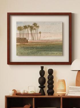 《棕厅榈平裱原》30297水彩风景挂画法式中古风客玄立关体装复古