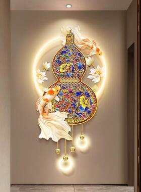 QX240410新中式福字玄画关装头饰画珐瑯彩葫芦入户挂锦鲤走廊尽立