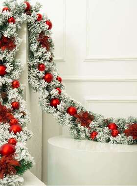 诞节商装饰圣品白色植绒藤条酒店藤场门头前台挂件2.7WXF米条套餐