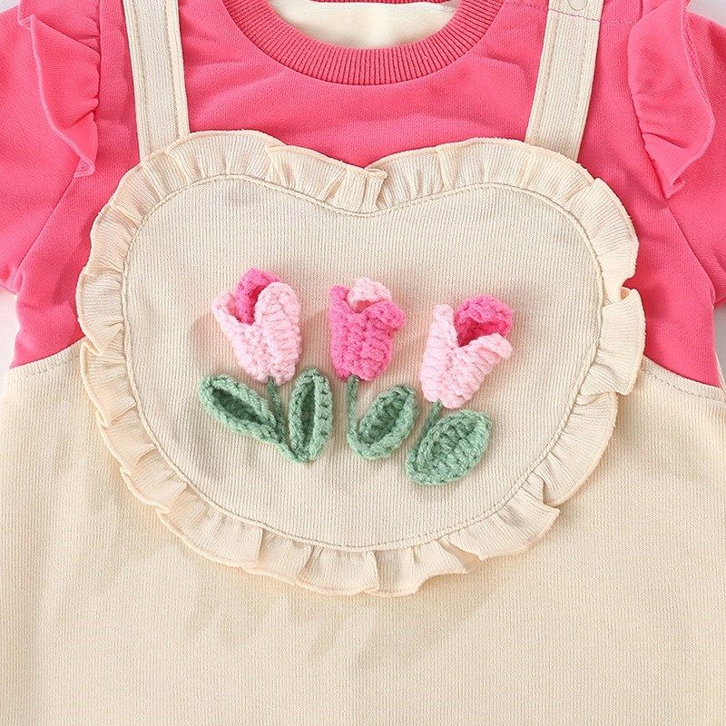 加绒新生儿连体衣秋冬婴儿连身衣长袖爬服女宝宝哈衣假两件外出服