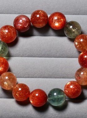 天然坦桑尼亚阿鲁沙长石手链共生太阳石水晶金太阳金草莓晶手串女