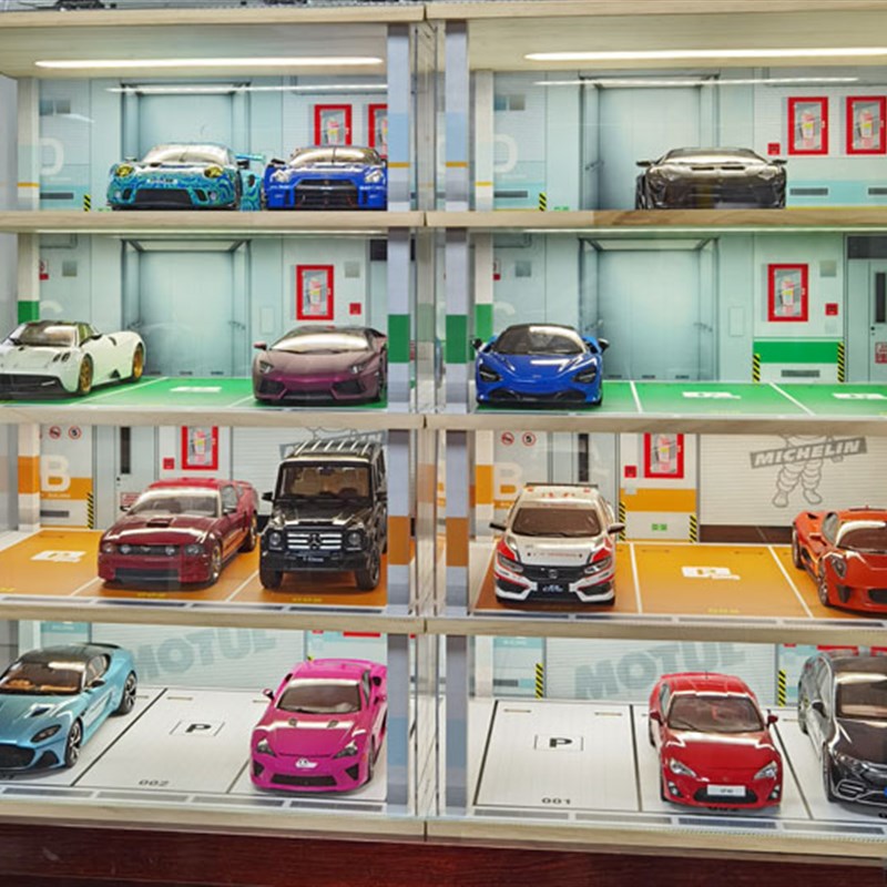 停车位场景 1:18 停车场模型 防尘展示收纳柜  多车位模型展示柜