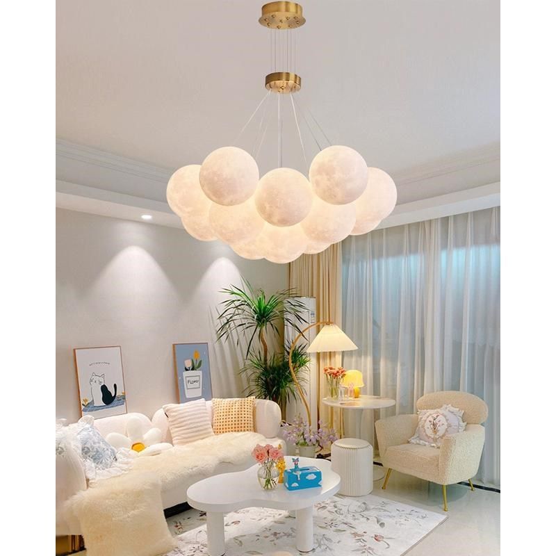 包邮月球吊灯智能泡泡球主卧室灯具奶油风客厅灯儿童房星球吊灯